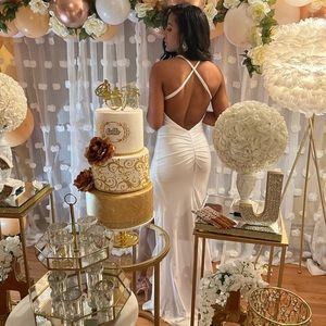 SX-White long dress with leg slit. Good for wedding, prom etc.